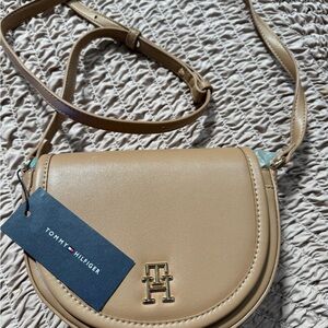 Tommy Hilfiger Tan Saddle Crossbody Bag with Gold Hardware